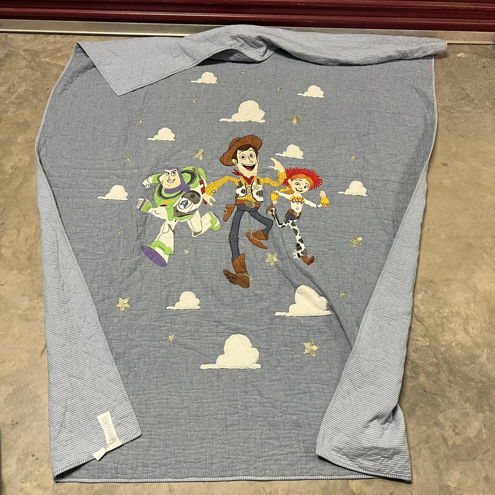 Pottery Barn Kids Disney Toy Story Twin Quilt Woody Buzz Jessie Blue Striped